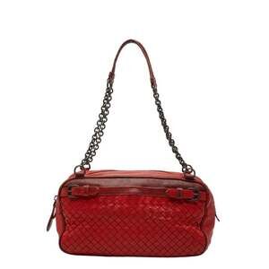 BOTTEGA VENETA Red Leather Intrecciato Shoulder Bag